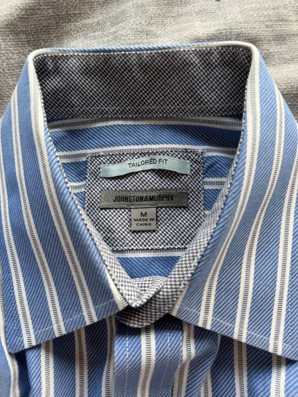 Johnston & Murphy Tailored Fit Blue Stripe Dress Shirt Flip Cuff Houndstooth